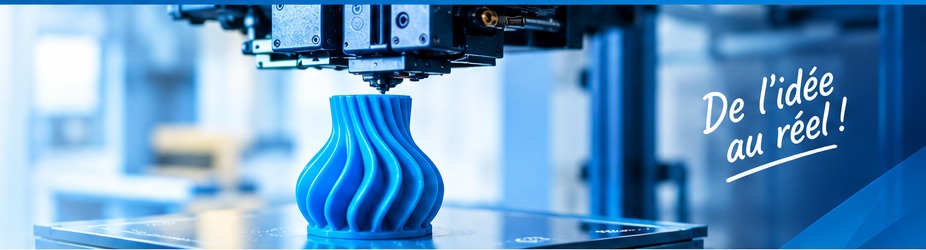Illustration d'une imprimante 3D fabriquant une pièce